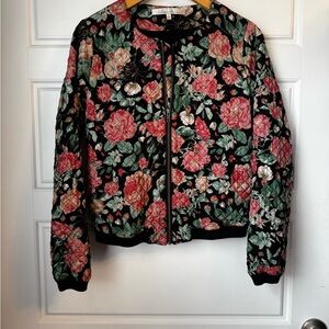 Lovers + Friends Floral Bomber Jacket - Black and Pink
